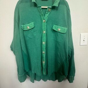 Impressions Green Button-Up Top